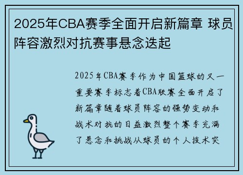 2025年CBA赛季全面开启新篇章 球员阵容激烈对抗赛事悬念迭起