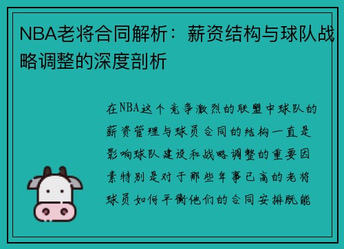 NBA老将合同解析：薪资结构与球队战略调整的深度剖析